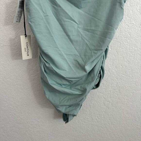 NEW NWT Aritzia Contour Square Neck Ruched Thong Bodysuit Aquamarine Green L - Picture 9 of 15